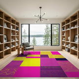 Multi-color and Patterns Vibrant Pink Yellow Geometric Patchwork Rug