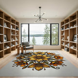 Vintage Golden Floral Mandala Area Rug