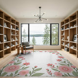 Pink Floral Blossom Border Rug