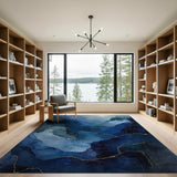 Layered Blue Teal Misty Peaks Abstract Rug