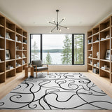 Black and White Black White Swirling Abstract Area Rug