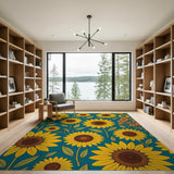 Vibrant Sunflower Teal Area Rug