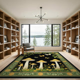 Whimsical Yellow Mushrooms Butterflies Area Rug