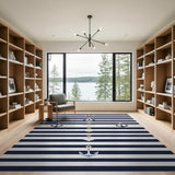 Navy Striped Anchor Nautical Area Rug