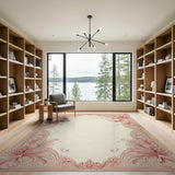Blush Pink Ornate Floral Border Area Rug