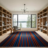 Bold Blue Orange Vertical Stripe Area Rug