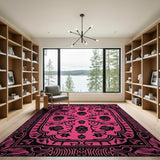 Ornate Pink Skull Rose Area Rug