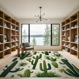 Vibrant Green Cactus Succulent Garden Area Rug