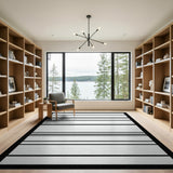 Black White Horizontal Line Geometric Area Rug