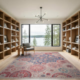 Pink Blue Floral Mandala Area Rug