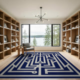 Navy Blue Geometric Labyrinth Rug