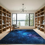 Washable Blue Galaxy Area Rug