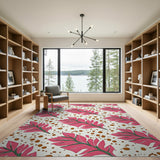 Vibrant Pink Leaf Speckle Area Rug