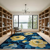 Navy Peony Floral Area Rug