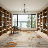 Beige Floral Area Rug with Orange Blooms