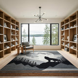 Howling Wolf Full Moon Mountain Grey Area Rug