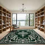Ornate Dark Green Persian Floral Area Rug