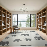 Playful Grey Elephant Pattern Area Rug