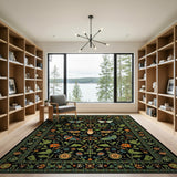 Vibrant Insect Floral Black Area Rug