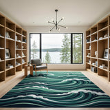 Coastal Beach Blue and Teal Ocean Waves Area Rug