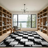 Bold Black White Diagonal Grid Area Rug