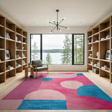 Vibrant Pink Geometric Area Rug with Blue Accents