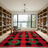 Red Buffalo Plaid Cannabis Leaf Wreath Rug