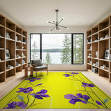 Purple Iris Floral Yellow Area Rug