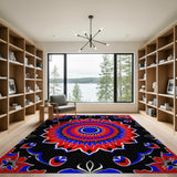 Bold Red Blue Mandala Area Rug