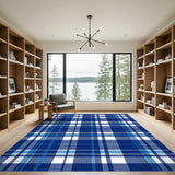 Blue and Teal Blue Plaid Washable Area Rug