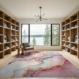 Pink Gold Veined Marble Abstract Area Rug