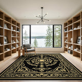 Elegant Black Gold Ornate Persian Rug