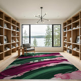 Vibrant Green Purple Brushstroke Abstract Area Rug