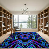Vibrant Neon Geometric Mandala Area Rug