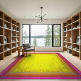 Vibrant Yellow Dot Center Multi-Color Border Rug
