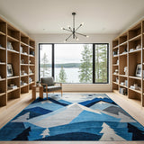 Starry Moonlit Mountains Blue Kids Area Rug