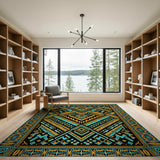 Teal Gold Geometric Abstract Area Rug