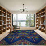 Vintage Microphone Floral Blue Area Rug