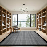 Crisp Black White Grid Geometric Rug