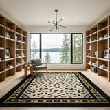 Cream Leopard Print Area Rug with Black Border