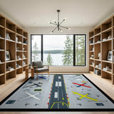 Airport Runway with Colorful Planes Kids Rug