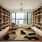 Whimsical Black Cats Abstract Area Rug