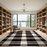 Rustic Brown Black Plaid Area Rug