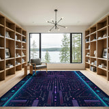 ODIKA Cyberpunk Circuit Board Washable Area Rug - Low Pile Non-Slip Gaming Decor