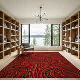 Vibrant Red Swirl Abstract Abstract Area Area Rug