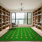 Emerald Green Gold Starburst Grid Area Rug