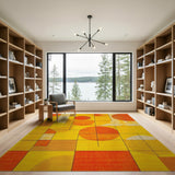 Multi-color and Patterns Vibrant Yellow Orange Geometric Grid Area Rug