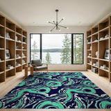 Teal Swirl Navy Abstract Area Rug