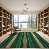 Green Gold Tribal Stripe Area Rug