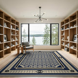 Navy Blue Lattice Geometric Area Rug